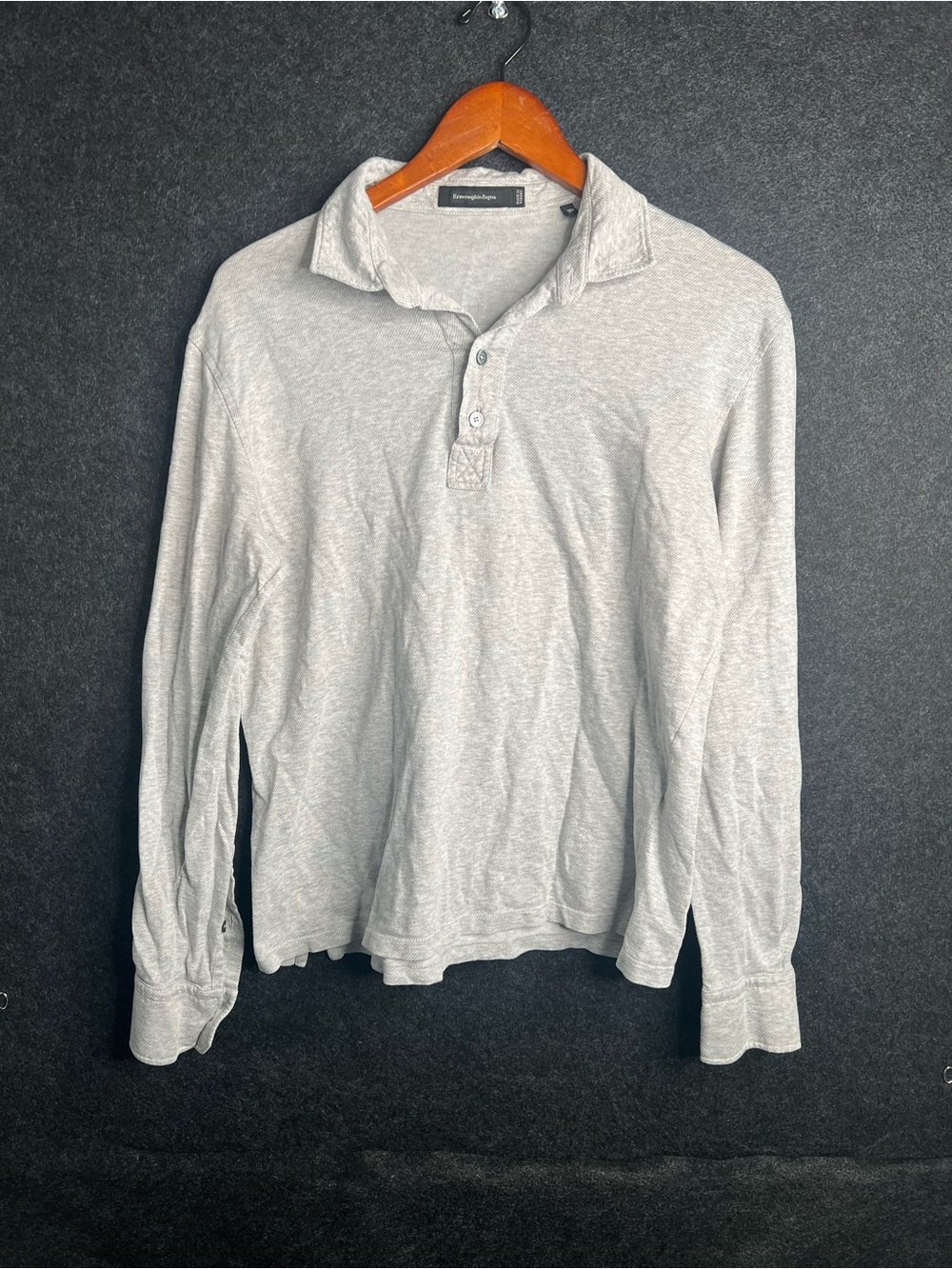 Ermenegildo Zegna Polo Shirt Womens M Gray Long Sleeve Cotton Designer Casual